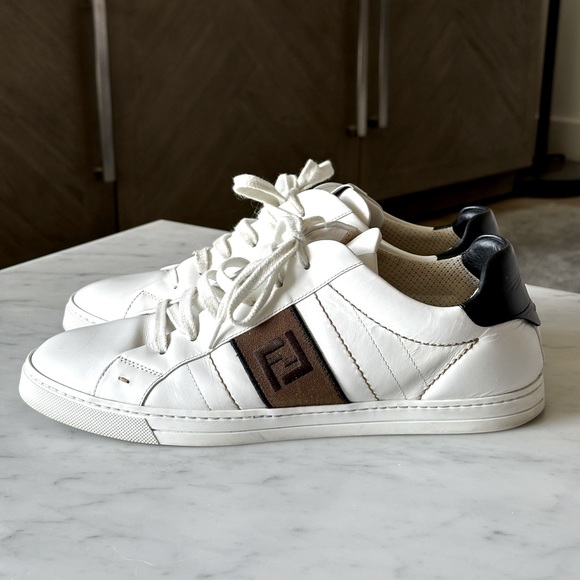 Fendi FF Motif Low-Top White Sneakers Size EU/9 US